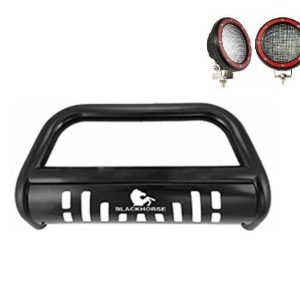 Black Horse Off Road Bull Bar, 2-1/2 Inch Diameter Tube, Powder Coated, Steel, With Skid Plate – BB047611A-SP-PLFR