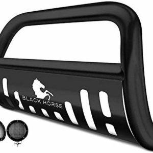 Black Horse Off Road Bull Bar, 2-1/2 Inch Diameter Tube, Powder Coated, Steel, With Skid Plate – BB091009A-SP-PLFB