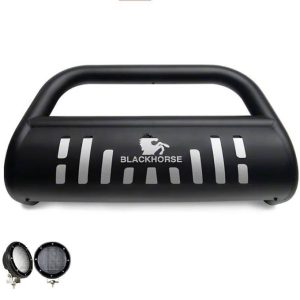 Black Horse Off Road Bull Bar, 2-1/2 Inch Diameter Tube, Powder Coated, Steel, With Skid Plate – BB091009A-SP-PLFB