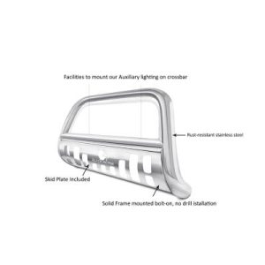 Black Horse Off Road Bull Bar, 2-1/2 Inch Diameter Tube, Polished, Stainless Steel, With Skid Plate, Without Light Bar – BBDG115-SP