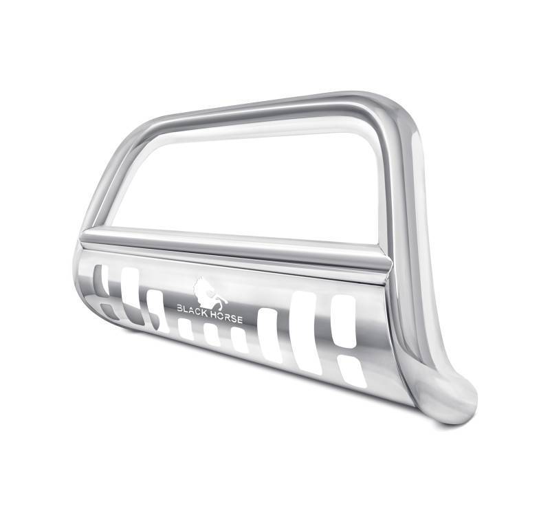Black Horse Off Road Bull Bar, 2-1/2 Inch Diameter Tube, Polished, Stainless Steel, With Skid Plate, Without Light Bar – BBH1409-SP