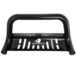 Black Horse Off Road Bull Bar, Beacon, 3 Inch Diameter Tube, Powder Coated, Steel, With Skid Plate, With 20 Inch Light Bar – BE-B8802B