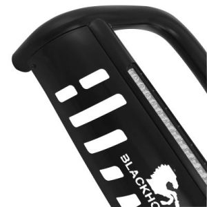 Black Horse Off Road Bull Bar, Beacon, 3 Inch Diameter Tube, Powder Coated, Steel, With Skid Plate, With 20 Inch Light Bar – BE-B8802B