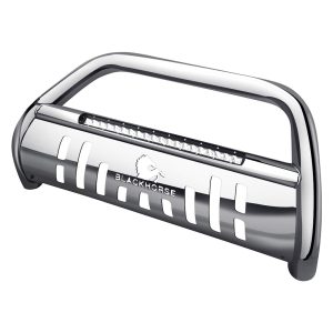 Black Horse Off Road Bull Bar, Beacon, 3 Inch Diameter Tube, Polished, Stainless Steel, With Skid Plate, With 20 Inch Light Bar – BE-NIFRS