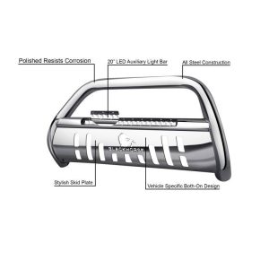Black Horse Off Road Bull Bar, Beacon, 3 Inch Diameter Tube, Polished, Stainless Steel, With Skid Plate, With 20 Inch Light Bar – BE-TOTUS