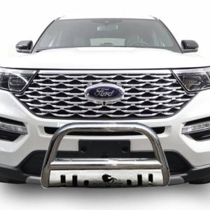 Black Horse Off Road Bull Bar, 2-1/2 Inch Diameter Tube, Polished, Stainless Steel, With Skid Plate, Without Light Bar – CBS-FOB502SP