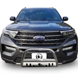 Black Horse Off Road Bull Bar, 2-1/2 Inch Diameter Tube, Polished, Stainless Steel, With Skid Plate, Without Light Bar – CBS-FOB502SP