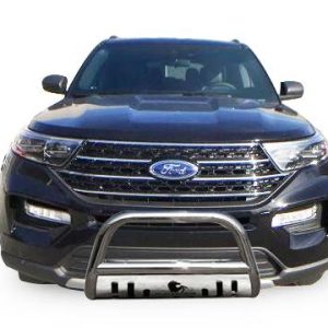 Black Horse Off Road Bull Bar, 2-1/2 Inch Diameter Tube, Polished, Stainless Steel, With Skid Plate, Without Light Bar – CBS-FOB502SP
