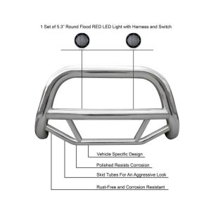 Black Horse Off Road Bull Bar, Max, 2-1/2 Inch Diameter Tube, Polished, Stainless Steel, Without Skid Plate – MBS-NIA902-PLFB