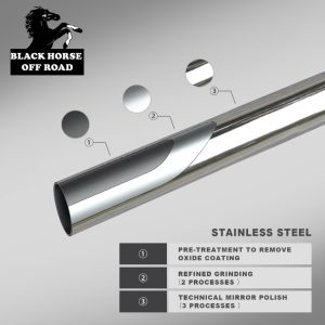 Black Horse Off Road Bull Bar, 2-1/2 Inch Diameter Tube, Polished, Stainless Steel, With Skid Plate, Without Light Bar – CBS-TOB4802SP