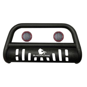 Black Horse Off Road Bull Bar, T, 2-1/2 Inch Diameter Tube, Powder Coated, Textured Black, Steel, With Skid Plate – CBT-B471SP-PLFR