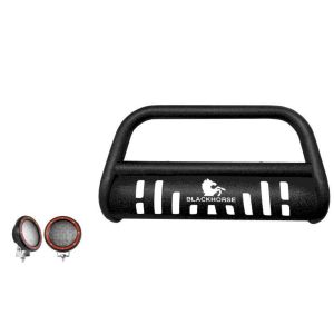 Black Horse Off Road Bull Bar, T, 2-1/2 Inch Diameter Tube, Powder Coated, Textured Black, Steel, With Skid Plate – CBT-B471SP-PLFR