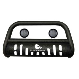 Black Horse Off Road Bull Bar, T, 2-1/2 Inch Diameter Tube, Powder Coated, Textured Black, Steel, With Skid Plate – CBT-B718SP-PLFB