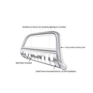 Black Horse Off Road Bull Bar, 2-1/2 Inch Diameter Tube, Polished, Stainless Steel, With Skid Plate, Without Light Bar – CBS-B7102SP