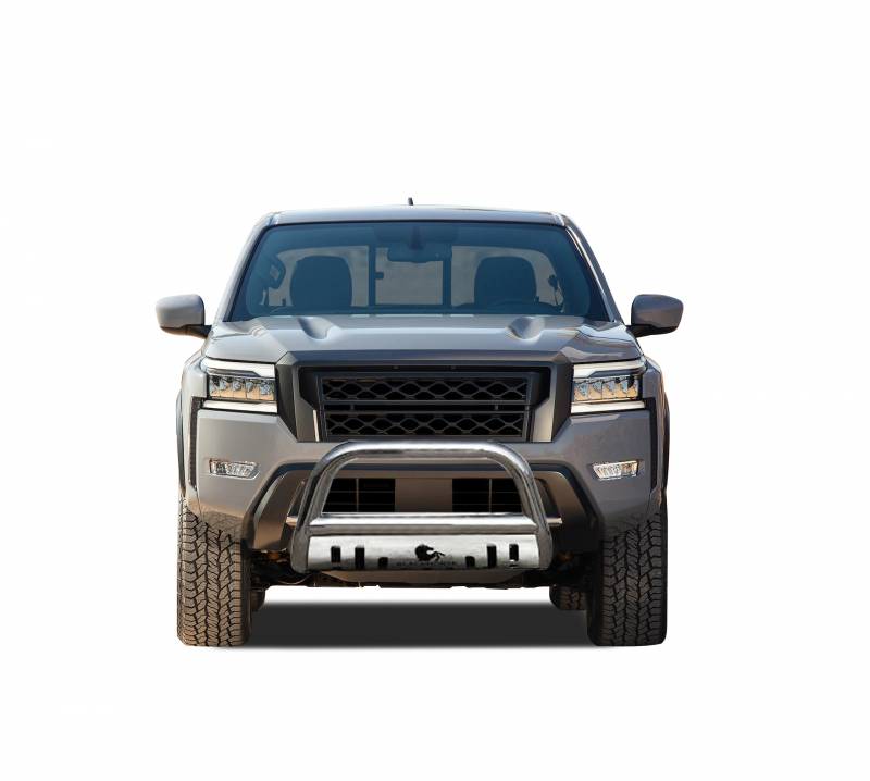 Black Horse Off Road Bull Bar, 2-1/2 Inch Diameter Tube, Polished, Stainless Steel, With Skid Plate, Without Light Bar – CBS-C6502SP
