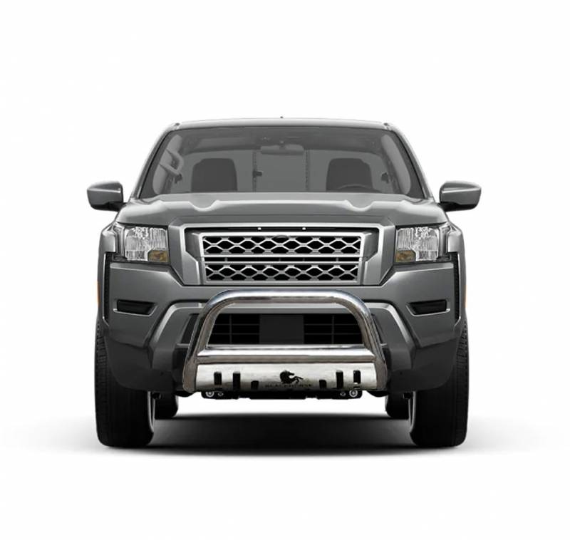 Black Horse Off Road Bull Bar, 2-1/2 Inch Diameter Tube, Polished, Stainless Steel, With Skid Plate, Without Light Bar – CBS-C6502SP