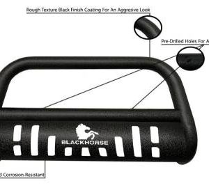 Black Horse Off Road Bull Bar, 2-1/2 Inch Diameter Tube, Textured Powder Coated, Steel, With Skid Plate, Without Light Bar – CBT-C702SP