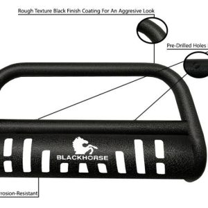 Black Horse Off Road Bull Bar, T, 2-1/2 Inch Diameter Tube, Powder Coated, Textured Black, Steel, With Skid Plate, Without Light Bar – CBT-F507SP