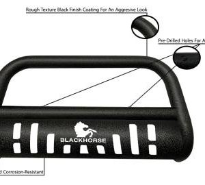 Black Horse Off Road Bull Bar, 2-1/2 Inch Diameter Tube, Textured Powder Coated, Steel, With Skid Plate, Without Light Bar – CBT-S0202SP