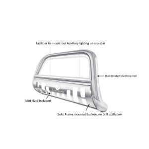 Black Horse Off Road Bull Bar, 2-1/2 Inch Diameter Tube, Polished, Stainless Steel, With Skid Plate, Without Light Bar – CBS-TYF5307SP