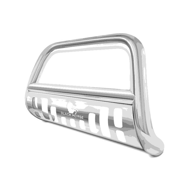 Black Horse Off Road Bull Bar, 2-1/2 Inch Diameter Tube, Polished, Stainless Steel, With Skid Plate, Without Light Bar – CBS-TYF7007SP
