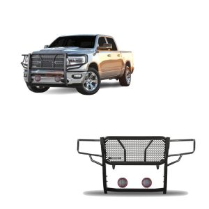 Black Horse Off Road Grille Guard, Rugged Series, 3-Piece Modular, Semi-Gloss Powder Coat, Steel, 2-1/4 Inch Bar Diameter – RU-DORA19-B-PLFR