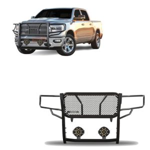 Black Horse Off Road Grille Guard, Rugged Series, 3-Piece Modular, Semi-Gloss Powder Coat, Steel, 2-1/4 Inch Bar Diameter – RU-DORA19-B-PLB