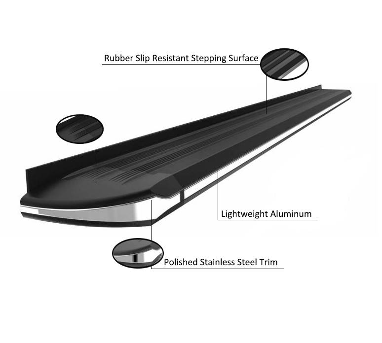 Black Horse Off Road Running Board, Exceed, 5-1/2 Inch Width, Black with Chrome Trim, Aluminum, Unlighted, With Mounting Hardware – EX-G770