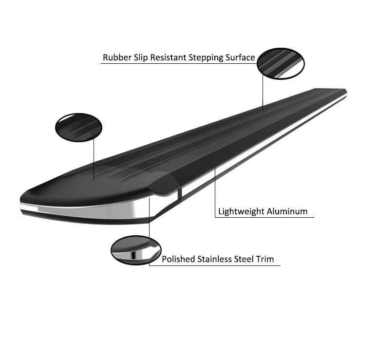 Black Horse Off Road Running Board, Exceed, 5-1/2 Inch Width, Black with Chrome Trim, Aluminum, Unlighted, With Mounting Hardware – EX-G770