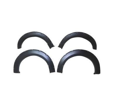 Black Horse Off Road Fender Flare, Riveted Look, Bolt-On/ May Need Drilling, Paintable, Low Gloss, Thermoplastic Polyolefin, Set of 4 – FF-FOF18SM
