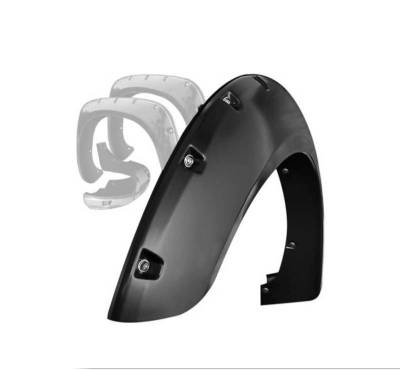 Black Horse Off Road Fender Flare, Riveted Look, Bolt-On/ May Need Drilling, Paintable, Low Gloss, Thermoplastic Polyolefin, Set of 4 – FF-FOF18SM
