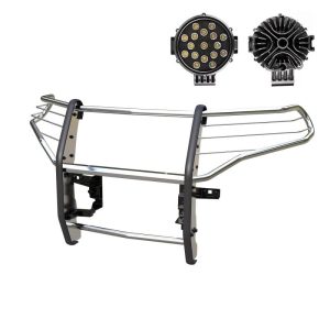 Black Horse Off Road Grille Guard, 3-Piece Modular, Polished, Stainless Steel, 1-1/2 Inch Diameter, With Brush Guard – 17FJ31MSS-PLB