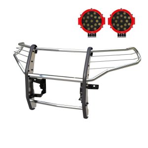 Black Horse Off Road Grille Guard, 3-Piece Modular, Polished, Stainless Steel, 1-1/2 Inch Diameter, With Brush Guard – 17FJ31MSS-PLR