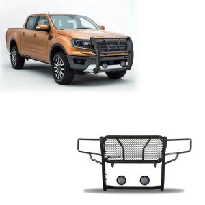 Black Horse Off Road Grille Guard, Rugged Series, 3-Piece Modular, Semi-Gloss Powder Coat, Steel, 2-1/4 Inch Bar Diameter – RU-FORA19-B-PLFB