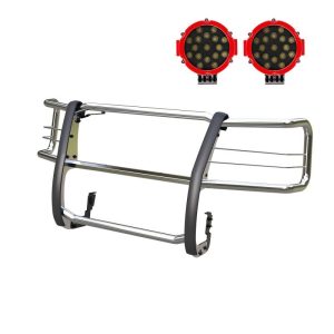 Black Horse Off Road Grille Guard, 3-Piece Modular, Polished, Stainless Steel, 1-1/2 Inch Diameter, With Brush Guard – 17GV02MSS-PLR