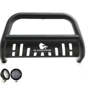 Black Horse Off Road Bull Bar, 2-1/2 Inch Diameter Tube, Powder Coated, Steel, With Skid Plate – BBH1409A-SP-PLFB