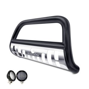 Black Horse Off Road Bull Bar, 2-1/2 Inch Diameter Tube, Polished, Stainless Steel, With Skid Plate – CBBS-HOB3301SP-PLFB