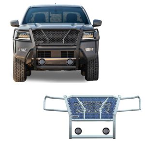 Black Horse Off Road Grille Guard, Rugged Series, 3-Piece Modular, Semi-Gloss Powder Coat, Steel, 2-1/4 Inch Bar Diameter – RU-NIFR22-B-PLFB