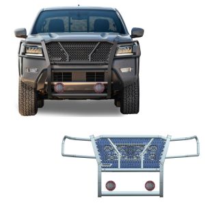 Black Horse Off Road Grille Guard, Rugged Series, 3-Piece Modular, Semi-Gloss Powder Coat, Steel, 2-1/4 Inch Bar Diameter – RU-NIFR22-B-PLFR