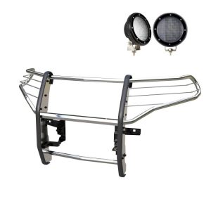 Black Horse Off Road Grille Guard, 3-Piece Modular, Polished, Stainless Steel, 1-1/2 Inch Diameter, With Brush Guard – 17FJ31MSS-PLFB