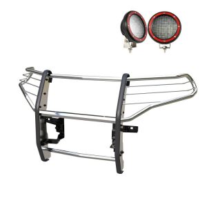 Black Horse Off Road Grille Guard, 3-Piece Modular, Polished, Stainless Steel, 1-1/2 Inch Diameter, With Brush Guard – 17FJ31MSS-PLFR