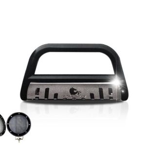 Black Horse Off Road Bull Bar, 2-1/2 Inch Diameter Tube, Polished, Stainless Steel, With Skid Plate – CBBS-JEB9001SP-PLFB
