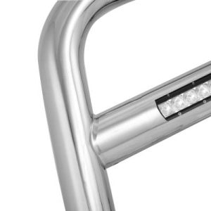 Black Horse Off Road Bull Bar, Max Beacon, 2-1/2 Inch Diameter Tube, Polished, Stainless Steel, Without Skid Plate – MAB-B8802S