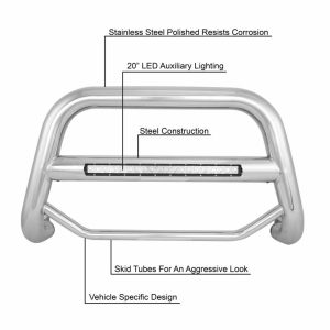 Black Horse Off Road Bull Bar, Max Beacon, 2-1/2 Inch Diameter Tube, Polished, Stainless Steel, Without Skid Plate – MAB-GMTAS