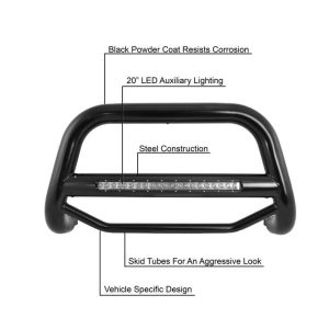 Black Horse Off Road Bull Bar, Max Beacon, 2-1/2 Inch Diameter Tube, Powder Coated, Steel, Without Skid Plate, With 20 Inch LED Light Bar – MAB-NIFRB