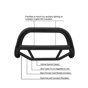 Black Horse Off Road Bull Bar, Max, 2-1/2 Inch Diameter Tube, Powder Coated, Steel, Without Skid Plate, Without Light Bar – MBB-DOE1011