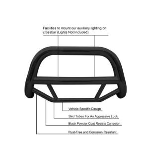 Black Horse Off Road Bull Bar, Max, 2-1/2 Inch Diameter Tube, Powder Coated, Steel, Without Skid Plate, Without Light Bar – MBB-F7802