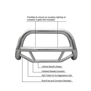 Black Horse Off Road Bull Bar, Max, 2-1/2 Inch Diameter Tube, Polished, Stainless Steel, Without Skid Plate, Without Light Bar – MBS-B7102