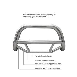 Black Horse Off Road Bull Bar, Max, 2-1/2 Inch Diameter Tube, Polished, Stainless Steel, Without Skid Plate, Without Light Bar – MBS-B7602