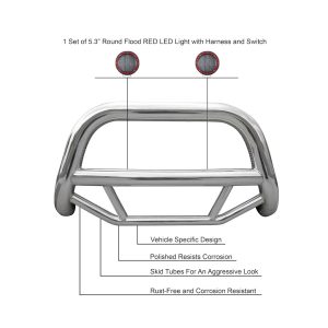 Black Horse Off Road Bull Bar, Max, 2-1/2 Inch Diameter Tube, Polished, Stainless Steel, Without Skid Plate – MBS-HOB3301-PLFR